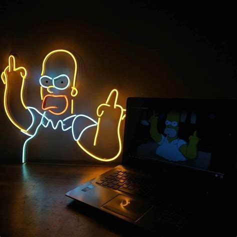 The Simpsons Neon Sign Homer Simpson Middle Finger Custom Etsy