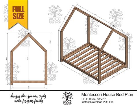 I gathered together free diy plans for the montessori floor house bed in this post. Toddler House Bed Plan, Full Size Bed Frame Plan For Montessori Bedroom, diy pdf plan, wooden ...