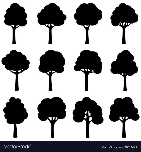Set Black Silhouettes Trees Royalty Free Vector Image
