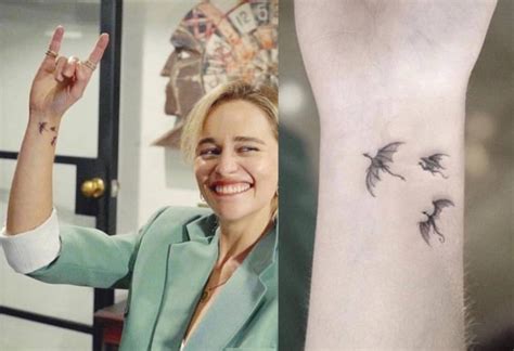 #wrist tattoos #celebrity tattoos #actresses tattoos #emilia clarke tattoo #single needle tattoos #mythology tattoos #dragon tattoo #tv series tattoo #game of thrones tattoo #film and book tattoos. Emilia Clarke Tattoo - Celebrities tattoos - Tattoo Examples