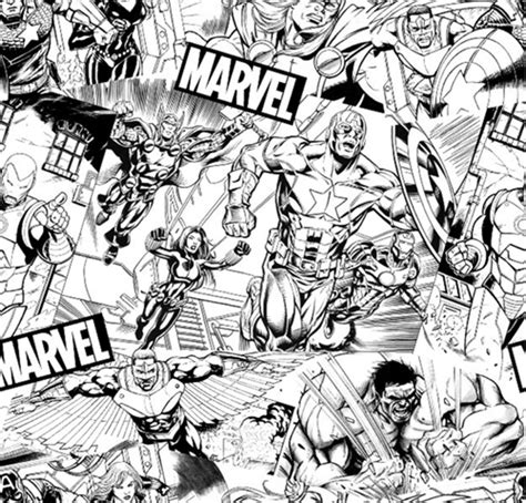 Cotton Fabric Character Fabric Marvel Avengers Sketch Black And