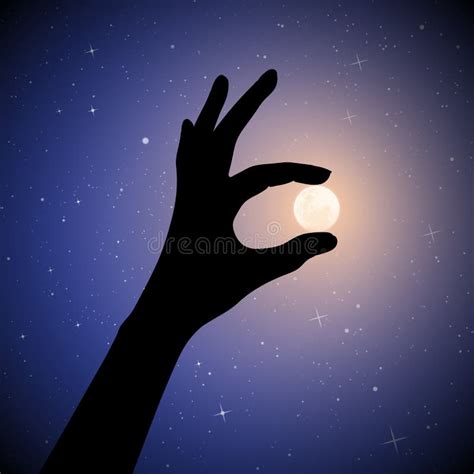 Hand Holding Moon On Starry Background Stock Vector Illustration Of