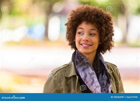 Autumn Outdoor Portrait Of Beautiful African American Young Woman