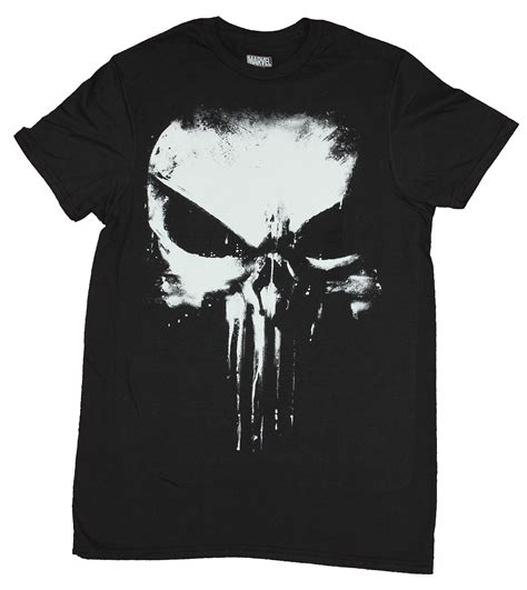 Punisher Mens T Shirt Splattered Half In Shadow Skull Logo 2x Large