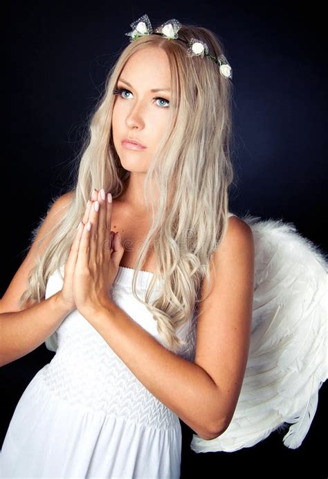 Portrait Of A Blonde In Angel Costume Stock Photo Image Of Innocent