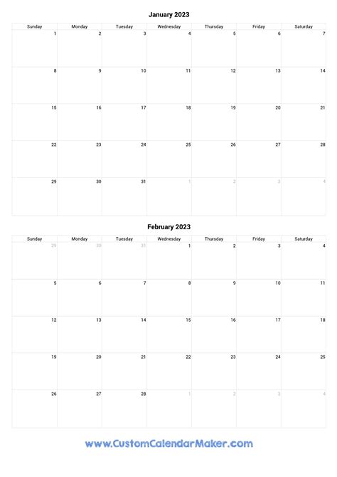 January And February 2023 Printable Calendar Template