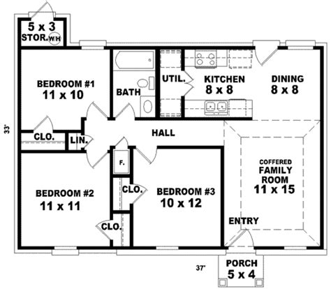Maybe you would like to learn more about one of these? Ranch Style House Plan - 3 Beds 1 Baths 912 Sq/Ft Plan #81 ...