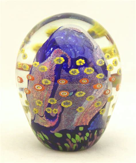 Small Cobalt Floral Paperweight By Ken Hanson And Ingrid Hanson Art Glass Paperweight Artful