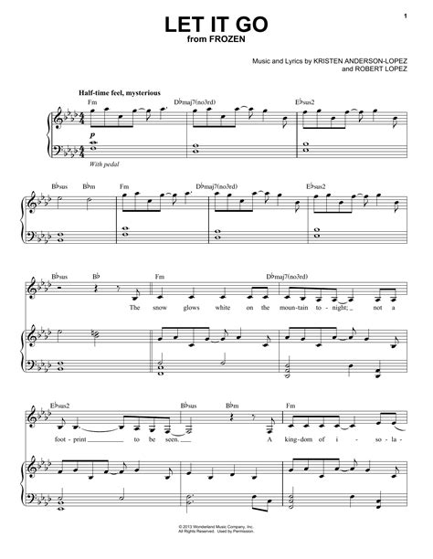 Let It Go From Frozen Sheet Music For Voice And Piano By Kristen Anderson Lopez