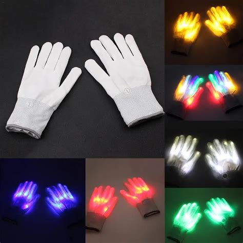 1 Pair Led Light Glowing Gloves Colorful Luminous Flashing Skeleton Gloves Halloween Stage