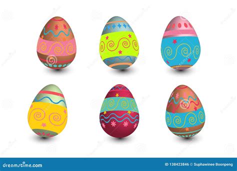 Set Of Easter Eggs Colored With Metallic Paint In Differen Patterns