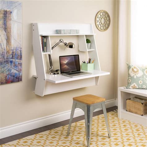Modern Wall Mounted Floating Office Desk In White