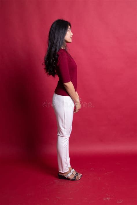 Full Body Side View Of Beautiful Young Asian Woman Stock Photo Image