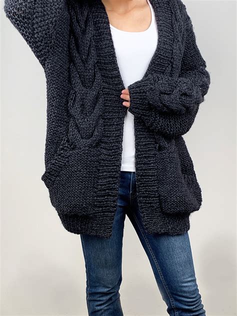 Oversized Chunky Knit Cardigan Hand Knit Oversize Woman Sweater Chunky