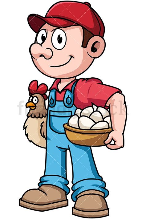Farmer Holding Hen And Eggs Cartoon Vector Clipart
