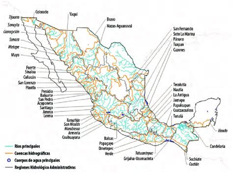 Principales Sistemas Fluviales De México Con Sus Cuencas Hidrológicas