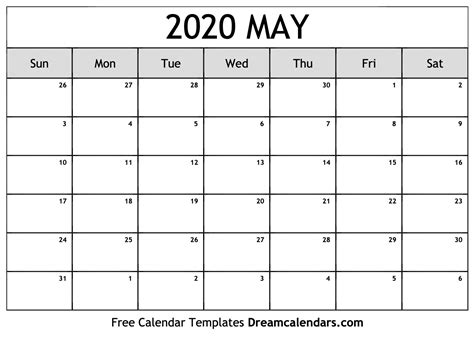 May 2020 Calendar Free Blank Printable Templates