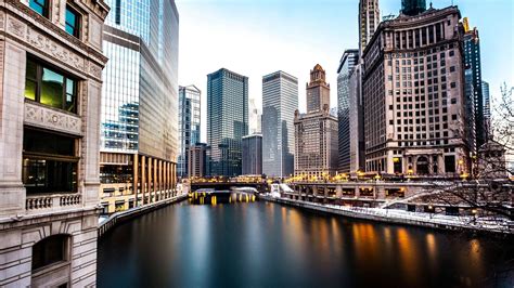 City Chicago Long Exposure Skyscraper River Wallpapers Hd Desktop And Mobile Backgrounds