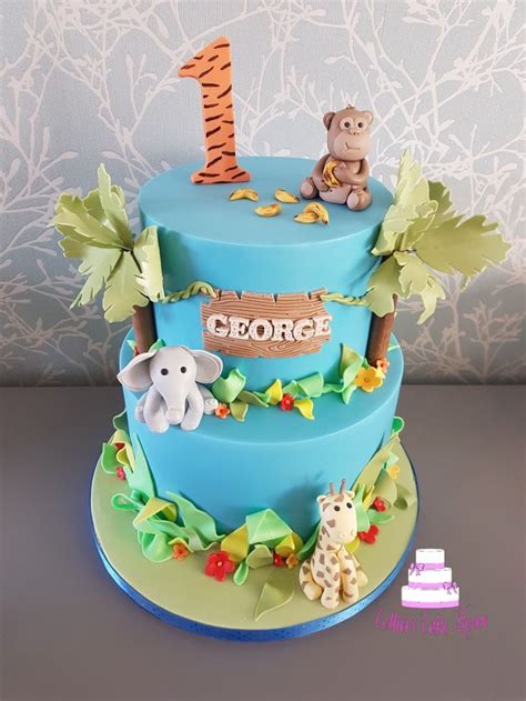 Jungle Themed First Birthday Cake Cake First Birthday Cakes