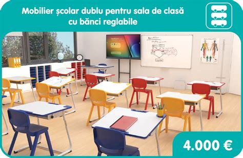 Mobilier școlar Dublu Pentru Sala De Clasă Cu Bănci Reglabile