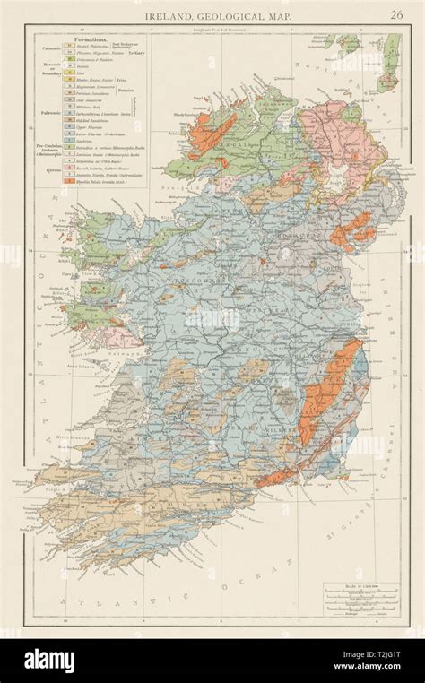 Ireland Geological Map The Times 1900 Old Antique Vintage Plan Chart