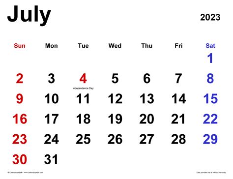July 2023 Calendar Templates For Word Excel And Pdf