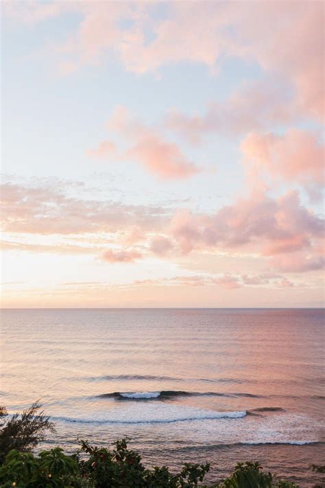 Pacific Ocean Pink Sunset View On Kauai Hawaii Kauai Photographers