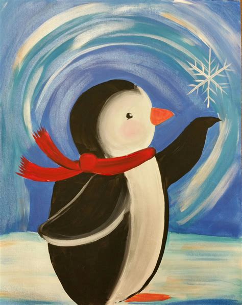 These winter painting ideas make winter art fun! Penguin Painting Party | Christmas canvas art, Christmas canvas, Christmas paintings