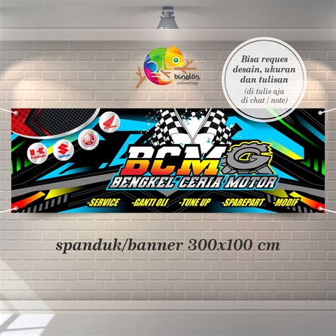 Size 300x100 Cm Spanduk Banner Bengkel Motor Racing Keren Custom