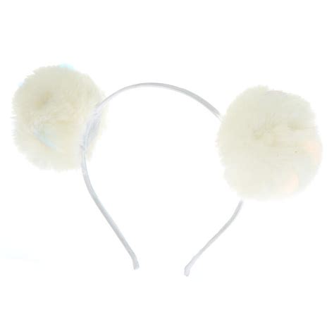Iridescent Pom Pom Cat Ears Headband White Claires Us