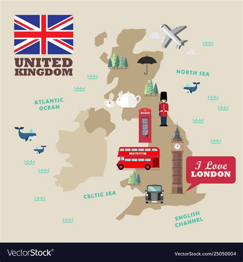 United Kingdom National Symbols With Map Vector Image
