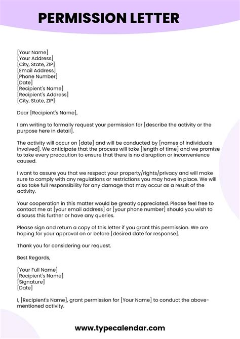 Free Printable Permission Letter Template Start Writing Now