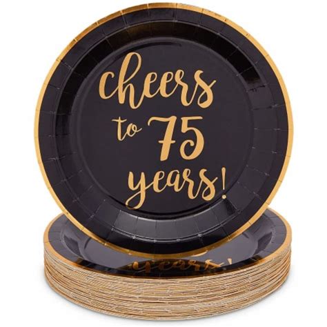 Black Paper Plates For 75th Party Cheers To 75 Years 9 In 48 Pack