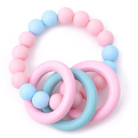 1pc Teether Teething Natural Ring Silicone Beads Hand Weave Bracelet Organic Infant Neutral T