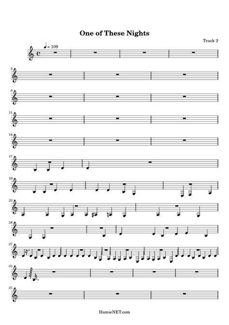 The title track from their one of these nights album, the song became their second single to top the billboard hot 100 chart after best of my love and also helped. One of These Nights Sheet Music - One of These Nights ...