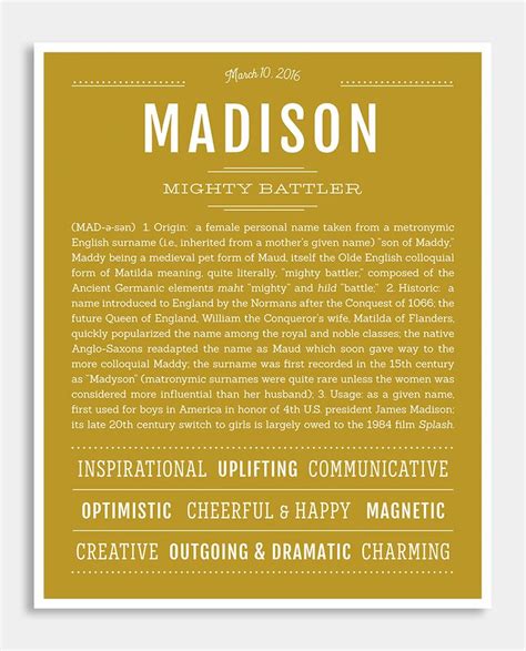 Madison Name Art Print Classic Names Names With Meaning