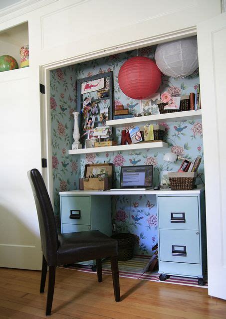 Closet Office Like The Fun Wallpaper Take Off The Doors And Cover