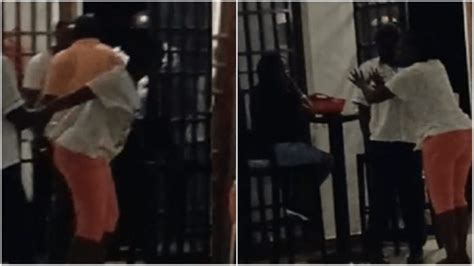 Watch Drama As Woman Catches Husband With His Side Chick At A Lounge