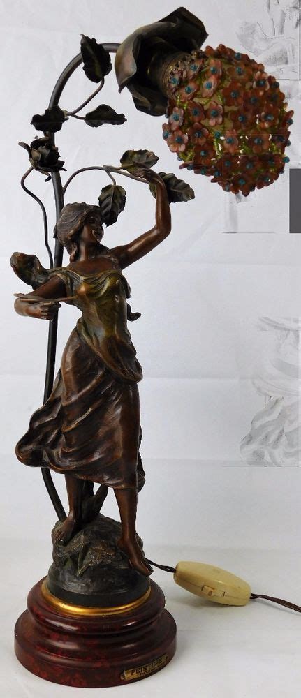 Atq George Maxim Art Nouveau Bronze Spelter Lady Painter Czech Glass
