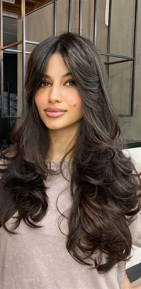 New Haircut Ideas For Women To Try In Brunette Long Layers Bangs