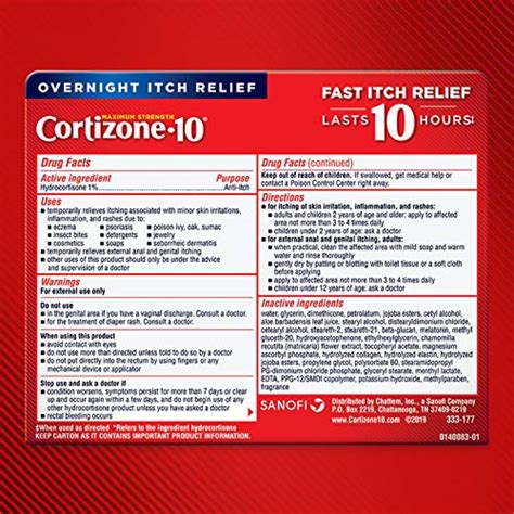 Cortizone 10 Maximum Strength Overnight Itch Relief 1 Oz Lavender Scent 1 Hydrocortisone