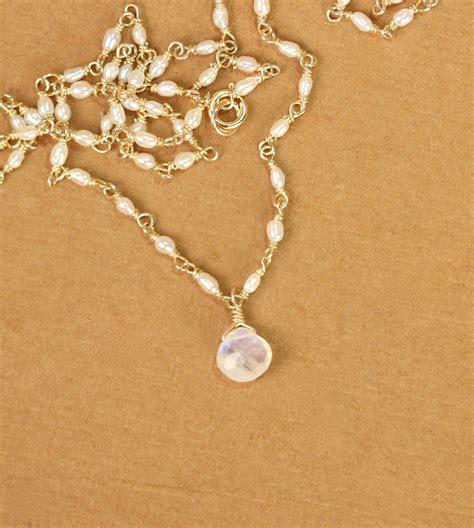 Moonstone Necklace Rainbow Moonstone Pearl Necklace June