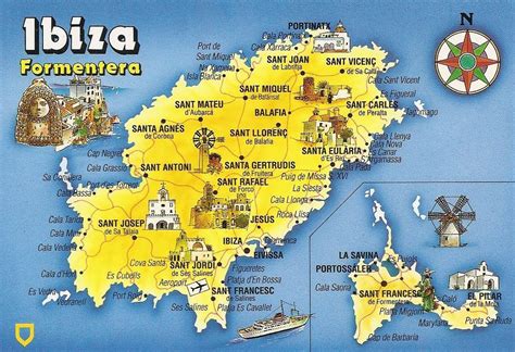 Kaart Ibiza Met Plaatsen Vogels
