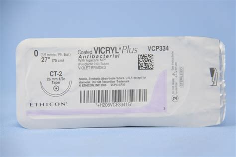Ethicon Suture Vcp334h 0 Vicryl Plus Antibacterial Violet 27 Ct 2