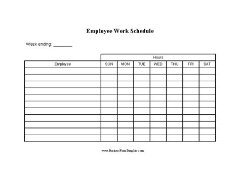 Blank Employee Work Schedule Template Word Doc Pdfsimpli