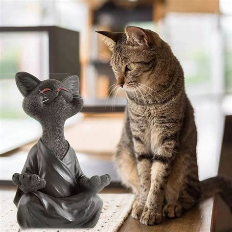 Black Buddha Cat Statue Meditating Cat Sculpture T For Etsy