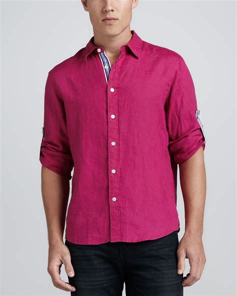 Michael Kors Linen Shirt With Ribbon Trim Fuchsia In Fuschia Pink For
