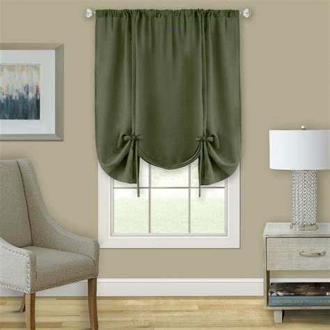 Shabby Linen Farmhouse Sheer Flax Curtain Tie Up Window Shade Sage