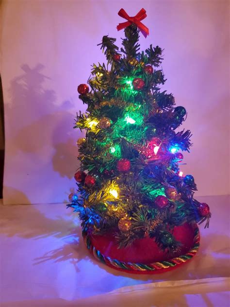 Dollhouse Miniature Christmas Tree Red Green And Gold Trim With