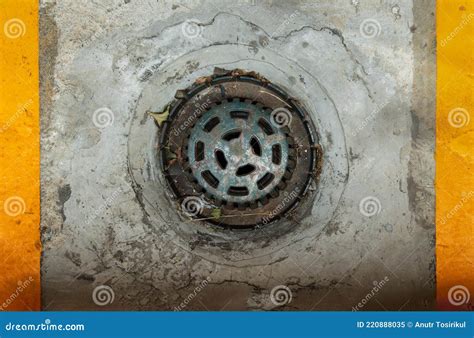 Old Steel Round Storm Drain Grate On The Main Hole Drains The Water A